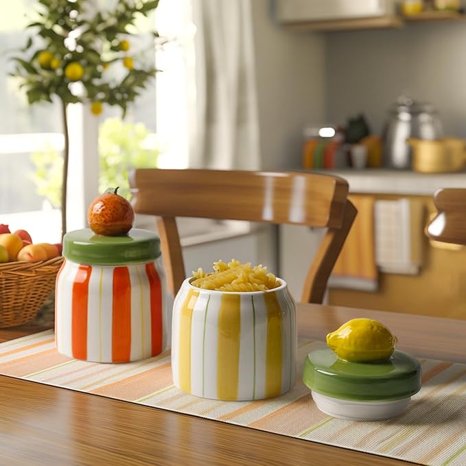 Cookie Jars with Lid Airtight, Hand Painted Lemon Ceramic Food Storage Containers with Lids for Home Decor and Kitchen Countertops, For Coffee, Spices, Sugar, Tea, Salt, Honey, Candy, Nut