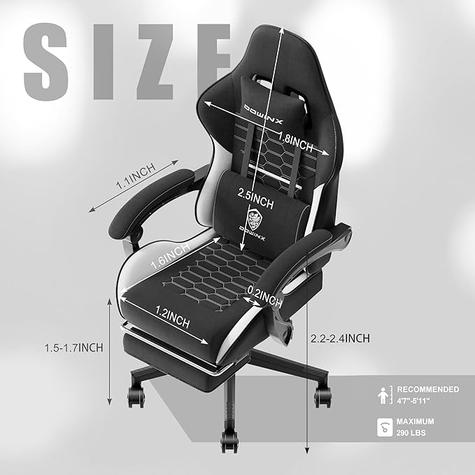 Dowinx Gaming Chair with Pocket Spring Cushion, Computer Office Game Chair, Linkage Armrests and Footrest, High Back Ergonomic Computer Chair with Lumbar Support Task Chair with Footrest(Black White)