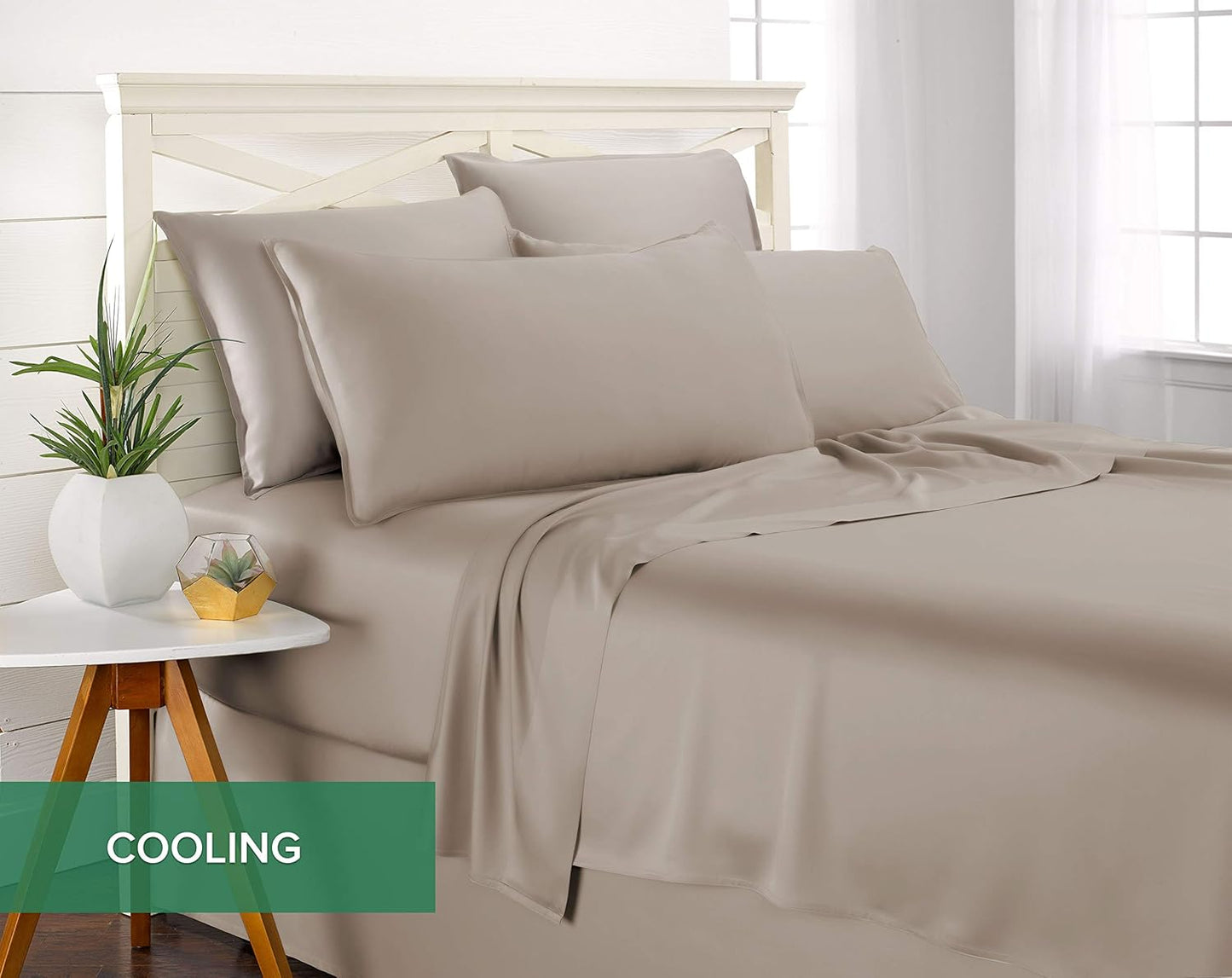Split King Sheets by Pure Bamboo, Genuine 100% Organic Viscose Derived from Bamboo Bed Sheet Set, Soft & Cooling, Double Stitching *Not for Split Top (Split King, Sand)