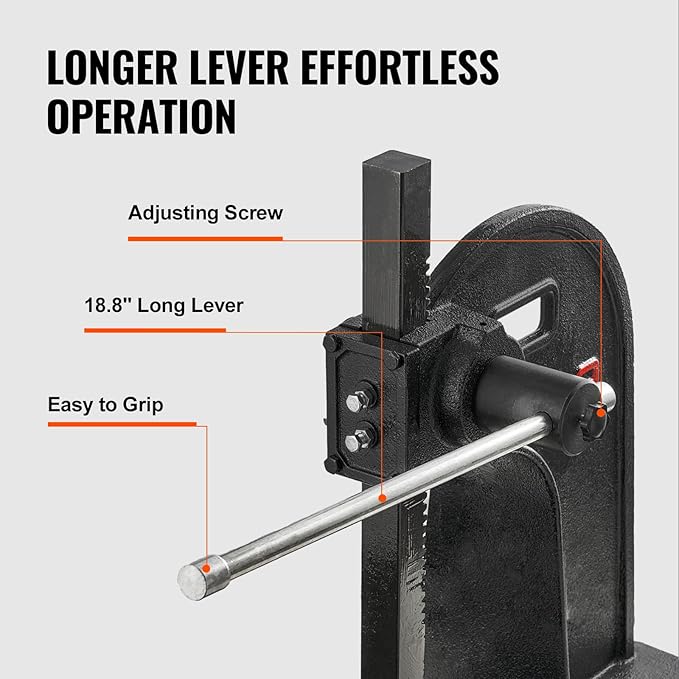 VEVOR Arbor Press, 3 Ton Manual Arbor Press, 12.2" Maximum Height, Cast Iron Heavy-duty Manual Desktop Arbor Press, Precision Hand Press for Stamping, Bending, Stretching, Forming