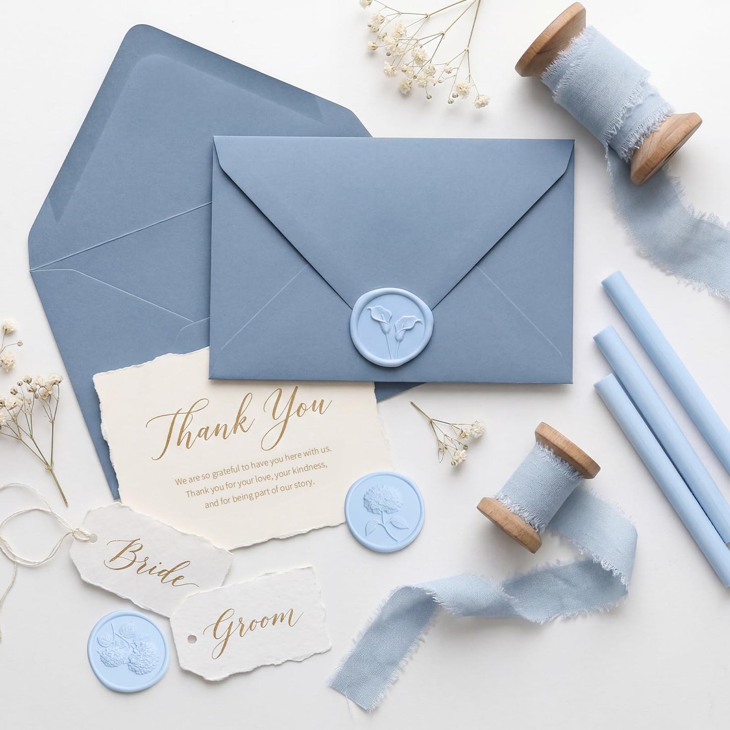 UNIQOOO Light Blue Glue Gun Sealing Wax Sticks for Wax Seal Stamp - Perfect for Wedding Invitations, Cards Envelopes, Snail Mails, Wine Packages, Christmas Gift Ideas, Pack of 16