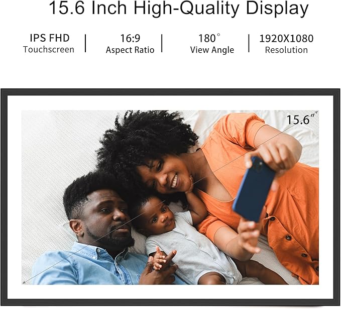 Frameo 15.6 Inch Large Digital Picture Frame WiFi Electronic Smart Digital Photo Frame 32GB 1920 * 1080 IPS Touch Screen Wall Mountable Auto-Rotate iOS Android Easy Setup to Photo or Video Best Gift