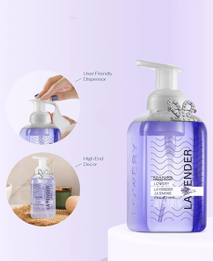 Valentines Foaming Hand Soap, 3 Pack, Moisturizing Hand Soap with Aloe Vera & Essential Oils, Alcohol-Free Hand Wash in Lavender Jasmine Scent, Scented Hand Wash for Kitchen, Bathroom - Free Bracelet