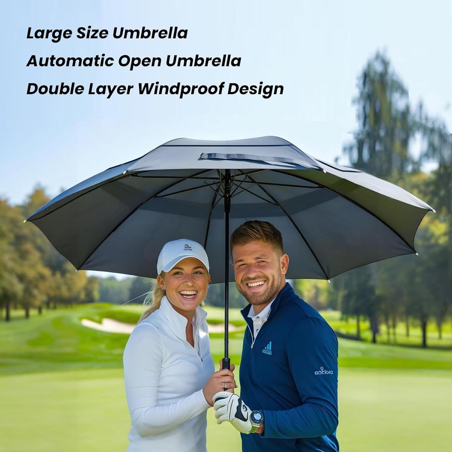 MRTLLOA Extra Large Golf Umbrella, 54/62/68/72 Inch Automatic Open, Oversize Double Canopy Vented Windproof Waterproof Sports Umbrellas for Rain