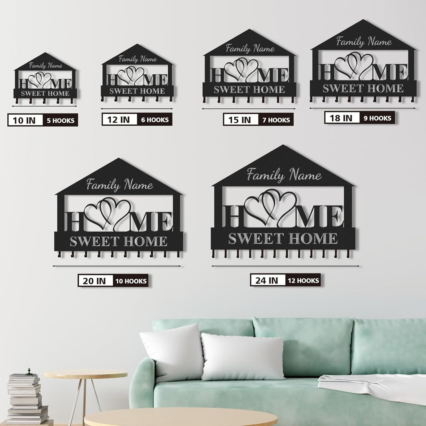 Personalized Key Holder for Wall, Key Holder Wall Mount, Custom Name Coat Rack, Sweet Home Key Hooks Wall Decorative for Bedroom Kitchen Entryway Hallway Front Door, Housewarming Gifts