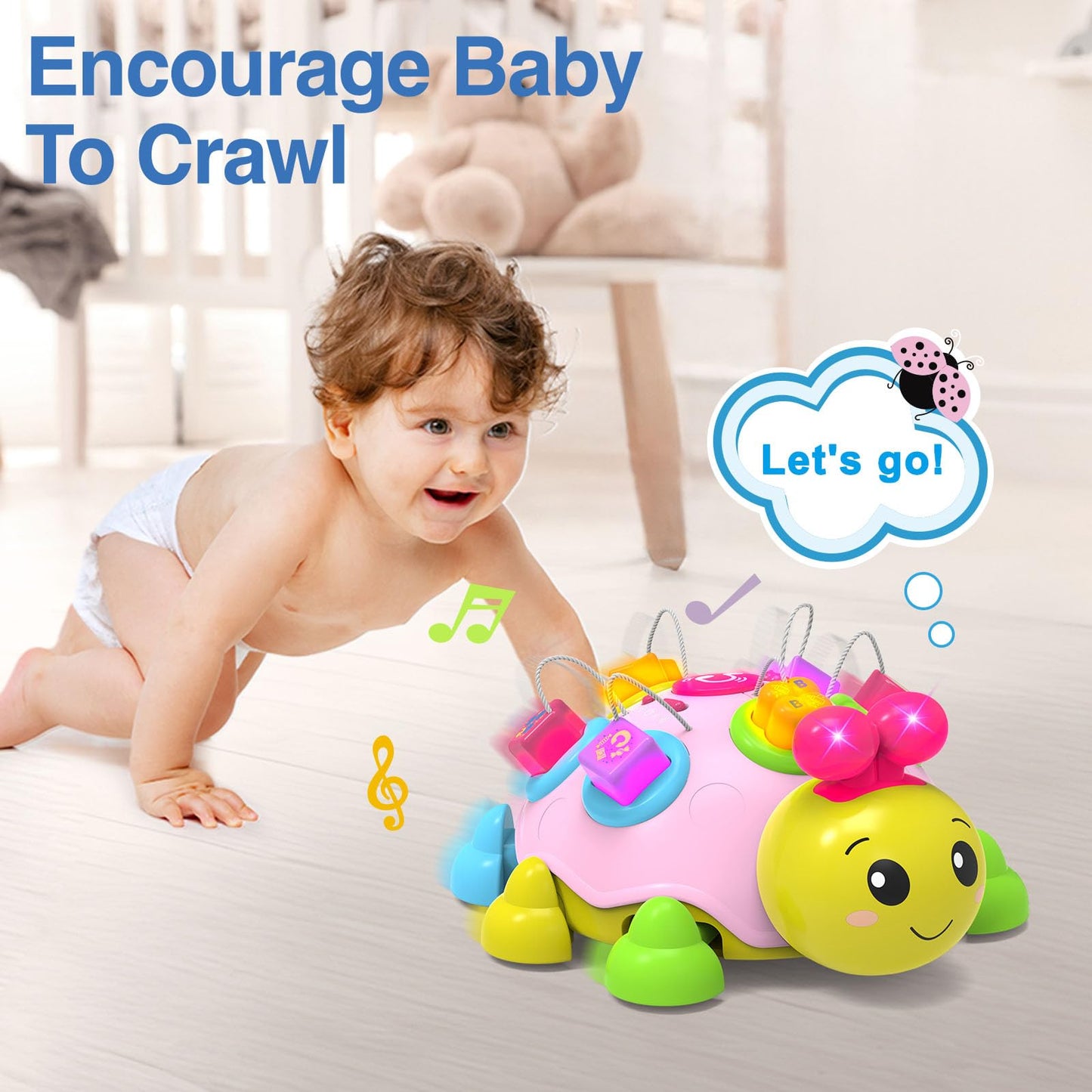 Holaxander Baby Musical Ladybug Crawling Toys,Baby Toy 6-12 Months with Light-up Music, Early Educational Learning Toy, Infant Gift Toys for 7 8 9 10 11 Months 1-2 Years Old Newborn Girls (Pink)