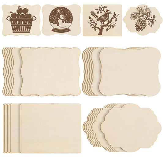 60 PCS Unfinished Wood Cutouts for Crafts Blank Irregular Wooden Slices Natural Wood Cutouts Ornaments for DIY Crafts, Coasters, Home Decorations, Christmas Decorations, Painting, Wood Burning