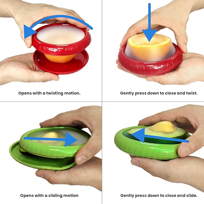 Silicone Food Storage Containers Avocado Saver for Fridge Onion Storage 4-Piece Set Reusable Anti-Oxidation Box Perfect for Vegetables Fruits Lemons Garlic Tomatoes Potatoes