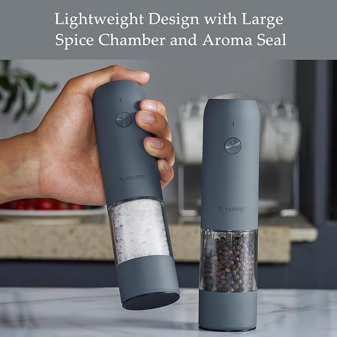 Electric Pepper Grinder, USB Rechargeable, Automatic Pepper Shaker, Adjustable Coarseness, Electric Pepper Mill, LED Light, Refillable, Kitchen Gadget (1-Pack, Blue-Grey)