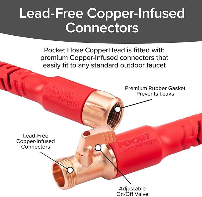Pocket Hose Copper Head Expandable Garden Hose 75ft with Pocket Pivot, No Tangles, AS SEEN ON TV, 360° Swivel, Tri-Tex Tubing, Force Field Jacket, Lead-Free, No-Kink, Anti-Burst w/APT