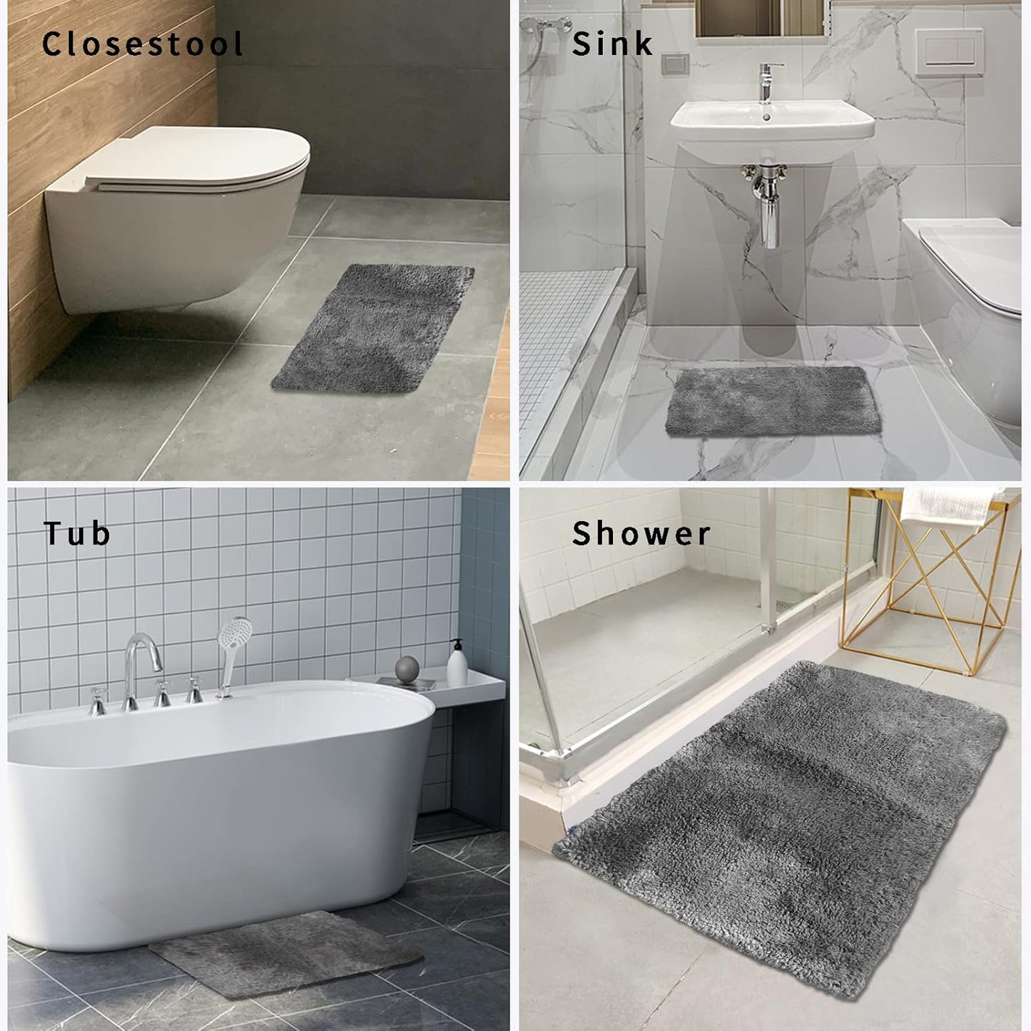 FIFU Bathroom Rugs 24" W x 36" L, Bath Mat for Bathroom, Bedroom, Laundry Room & Kitchen, Non-Slip Rubber Latex Backing, Extra Soft and Absorbent Microfiber Carpet, Machine Washable Rug, Dark Gray