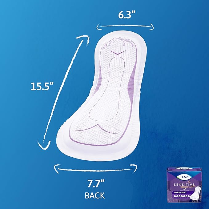TENA Sensitive Care Incontinence Pads, Bladder Control, Postpartum for Women, Overnight Absorbency, Extra Coverage, 135 Count