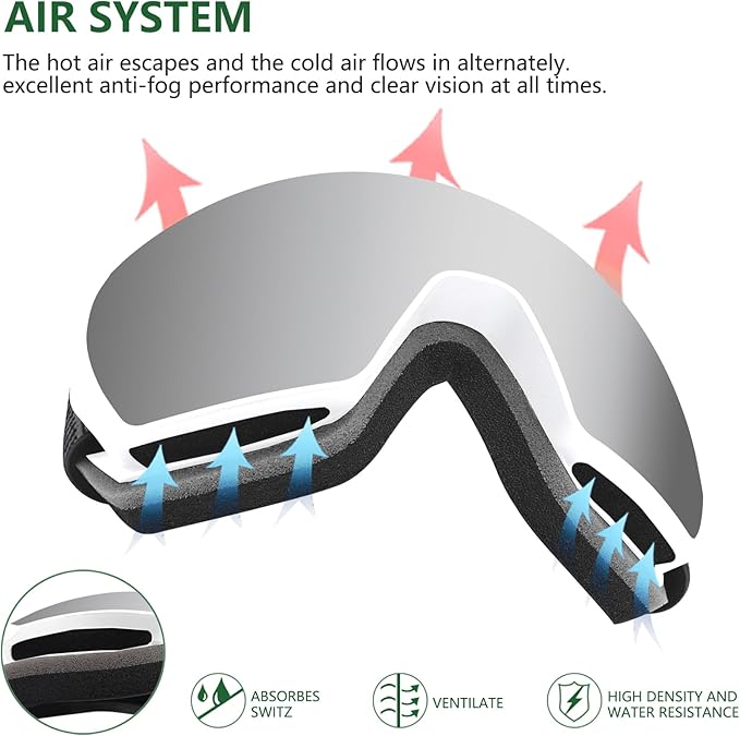 OULAIQI OTG Ski Goggles UV400 Anti-Fog Snowboard Glasses for Men Women Youth- Perfect for Skiing, Snowboarding,Winter Sports