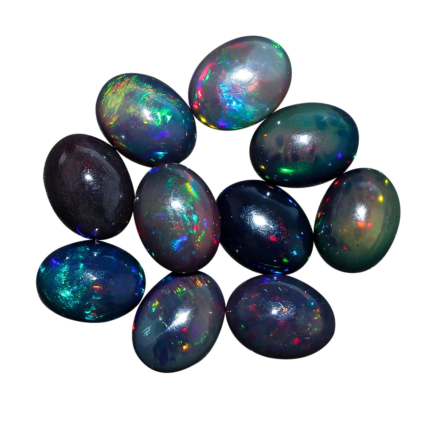 AURA GEMS Natural Black Opal Oval Shape-Ethiopian Opal Gemstone Wholesale Lot-Healing Crystals-DIY Jewelry Making Bulk Gemstone Deal (2 Piece Pack Of, Oval Cabochon, 8x6x4mm)