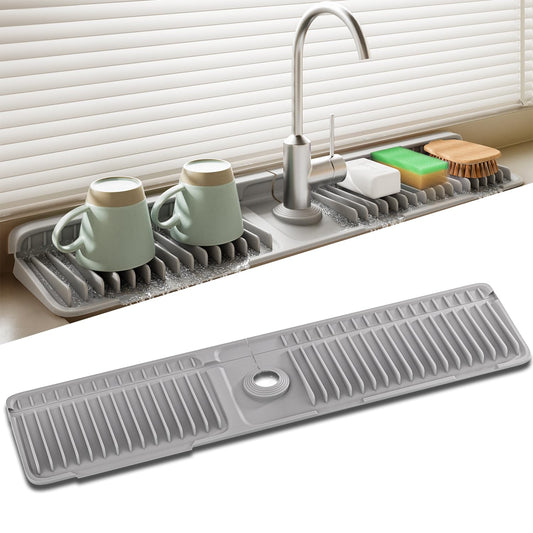 SOCORIA Faucet Mat for Kitchen Sink, 24 Inch Longer Silicone Sink Splash Guard, 7°Slope Fast Self-draining, Fast Drying Tidy Faucet Mat Splash Guard