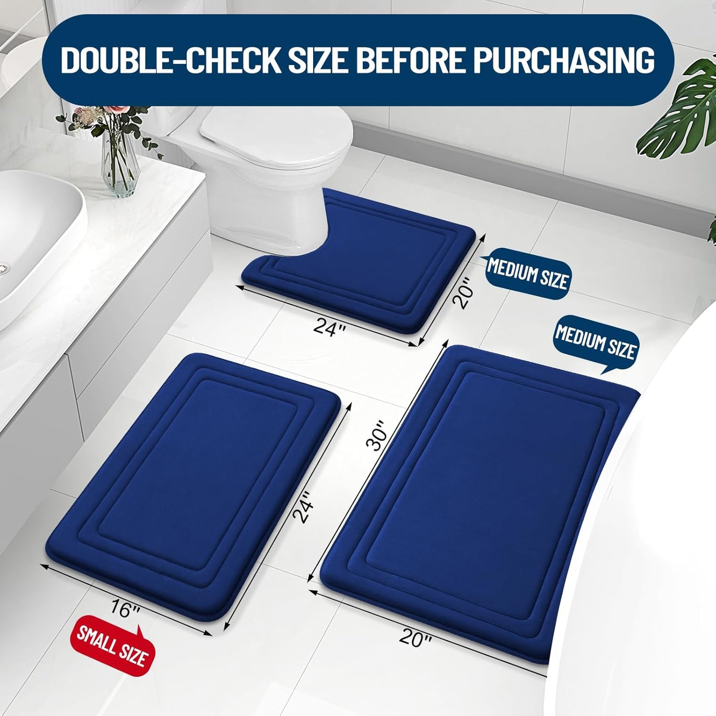 Grandaily Memory Foam Bath Mat Rug 59x34, Ultra Soft, Non-Slip and Absorbent Bathroom Rugs, Machine Wash Dry, Comfortable Bath Carpet for Bathroom Floor, Tub and Shower, Navy Blue