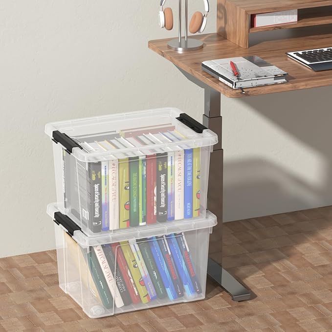 22 Quart Plastic Clear Storage Box with Wheels, Plastic Storage Bins with Lids, Latching Bins, 4 Packs