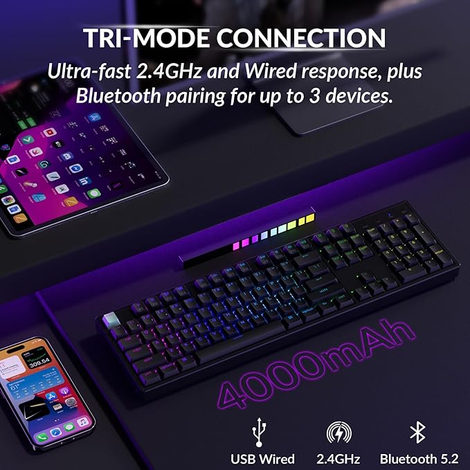 Keychron K10 HE Rapid Trigger Gaming Keyboard Wireless, Hall Effect Magnetic Switch Hot Swappable, 2.4 GHz/Bluetooth/Wired Adjustable Actuation, Full-Size Custom RGB for Mac Windows Linux