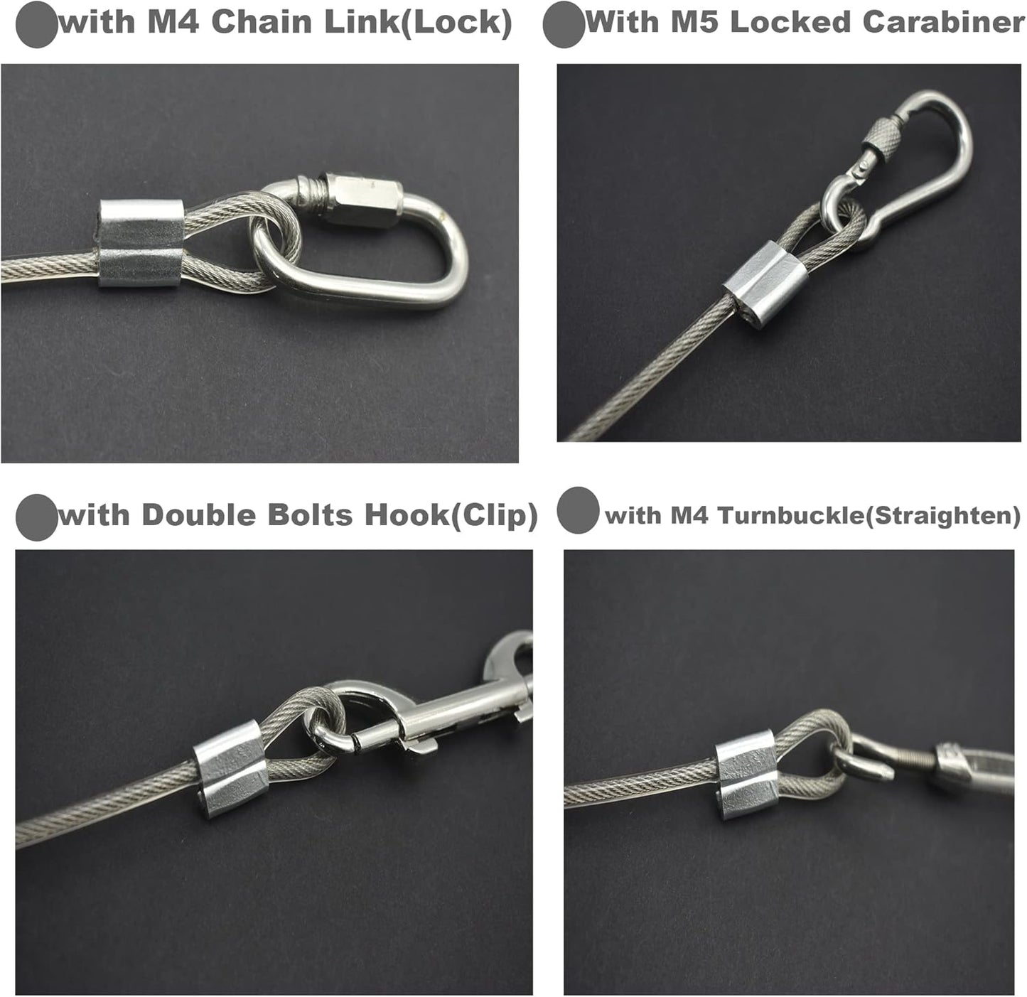 5 Pcs 4mm Wire 24 inch Vinyl Coated Stainless Steel Cable with Loops Short Wire Rope Lanyard Lock Security Chain Link for Outdoor Gates, Clear(4mm x 24inch)