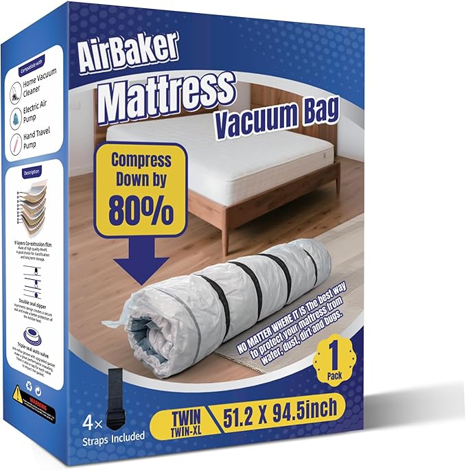 Twin/Twin XL Foam Mattress Vacuum Bag for Moving，9-Layer Heavy Duty Mattress Bags for Moving & Storage, Leakproof Vacuum Seal Bags for Clothing with Straps