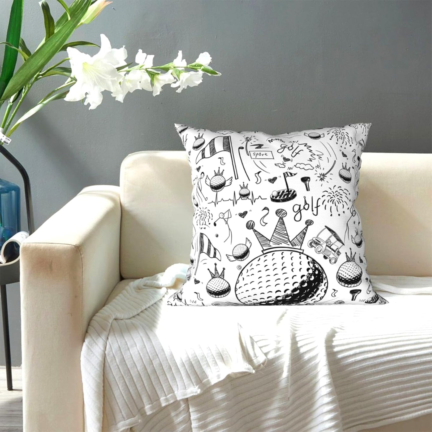 Golf Ball Throw Pillow Covers 18x18 Inch Sports Decor Theme Pillowcase Gifts for Boys Men Kids Teen Home Sofa Bed Decorative Pillow Case Golf Bedroom Decor(Cover Only)