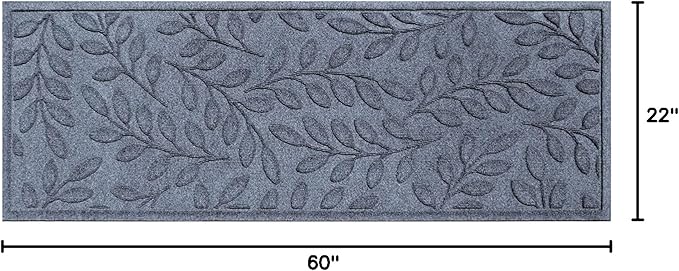 WaterHog Welcome Mat for Indoor/Outdoor, 2’ x 5’, Made in USA, Durable & Water-Resistant, Dirt Trapping Mat, Decorative Front Door and Entryway Rug, Brittney Leaf Design, Bluestone