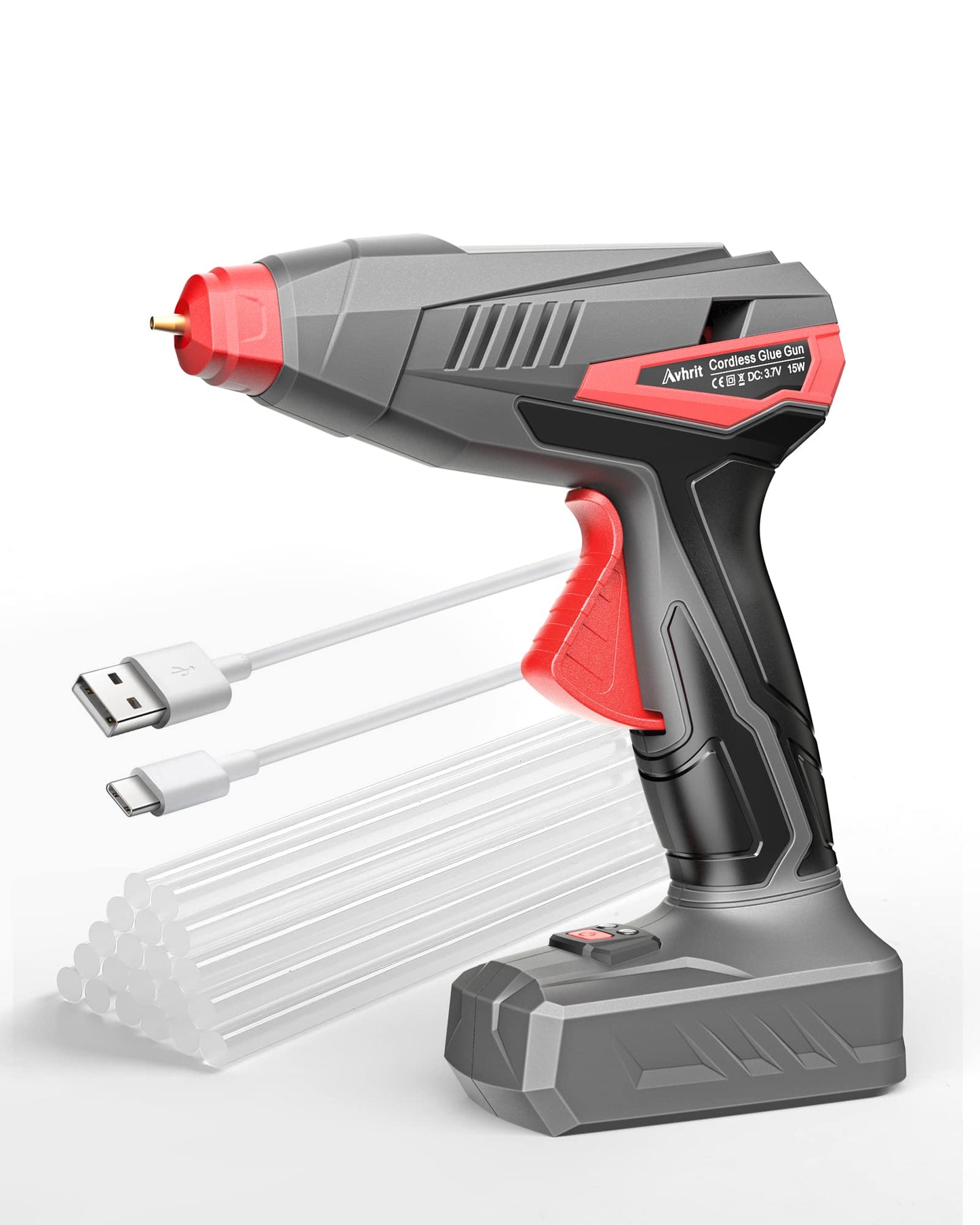 Avhrit Cordless Hot Glue Gun, Fast Preheating Glue Gun Kit with 20 Pcs Glue Sticks, Rechargeable Glue Gun with Built-in Battery, Auto Shut-off Glue Gun for Christmas Crafts, Repairs and DIY