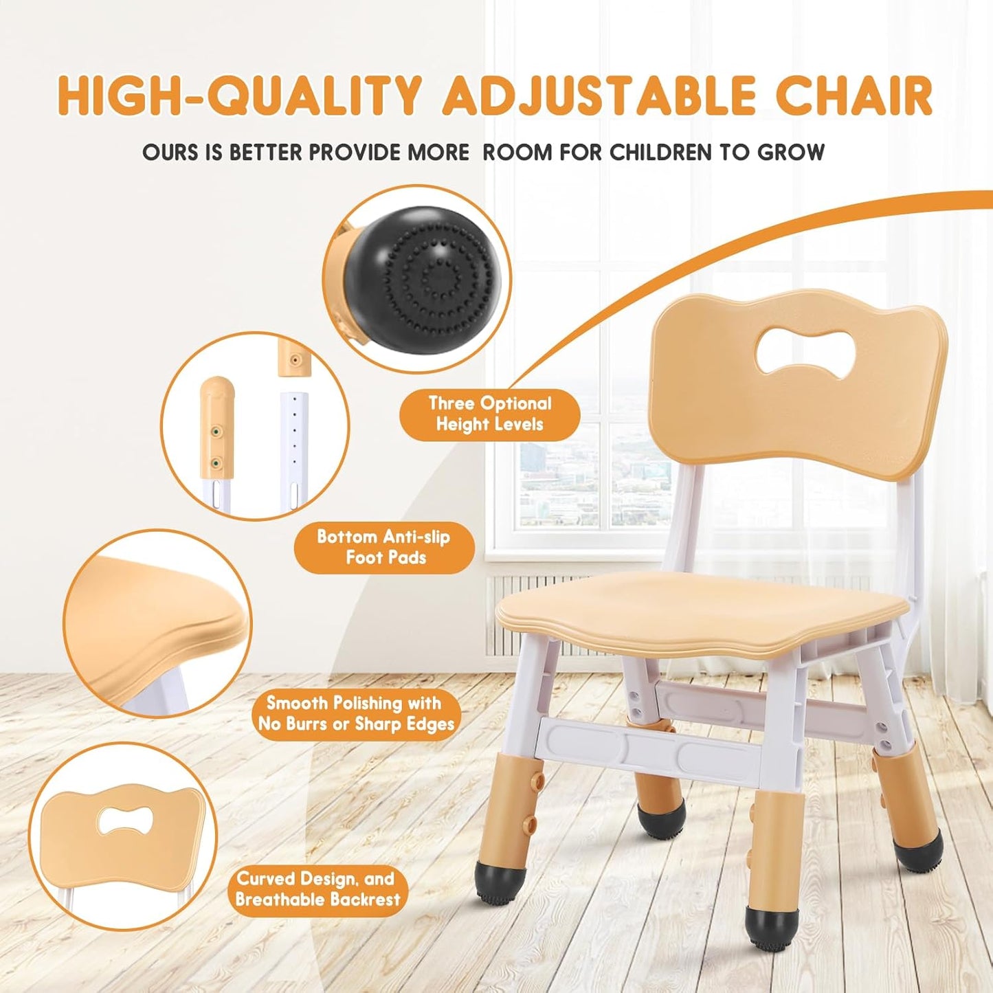Kids Chair Adjustable Height Children Chairs Suitable for Children Age 2-8 with Foot Covers for Home Classroom Kindergarten and Children's venues Two-Pack