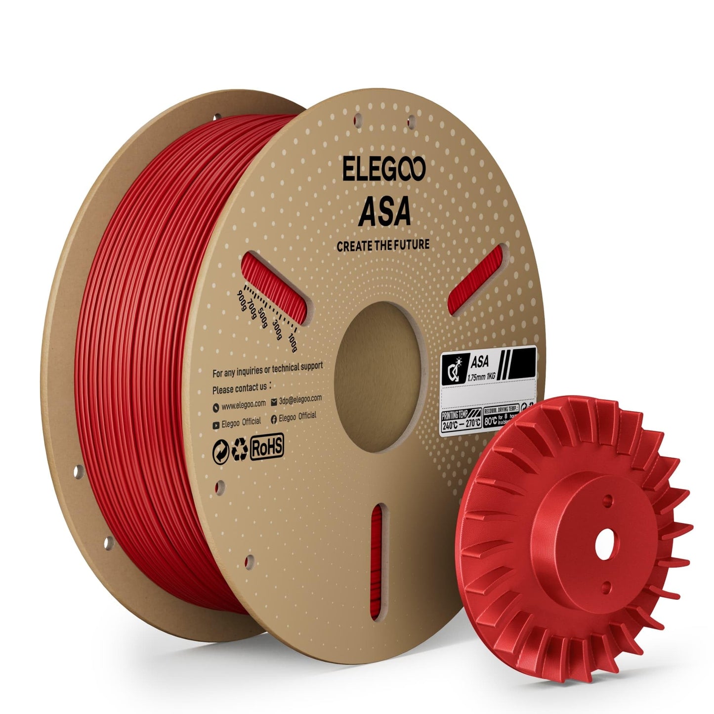 ELEGOO ASA Filament 1.75mm Red 1KG, UV & Weather Resistant 3D Printer Filament for Outdoor Functional Parts, High Impact Strengt