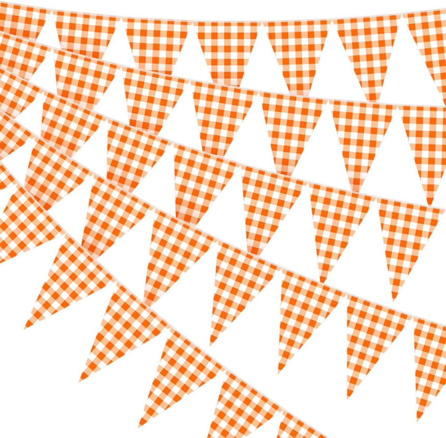 Pasimy 49.21 ft 60 Pieces Orange Gingham Pennant Banner - Fall Thanksgiving Checkered Garland Decor, Gingham String Triangle Flags for Birthday Baby Shower Little Cutie Party Decorations Supplies