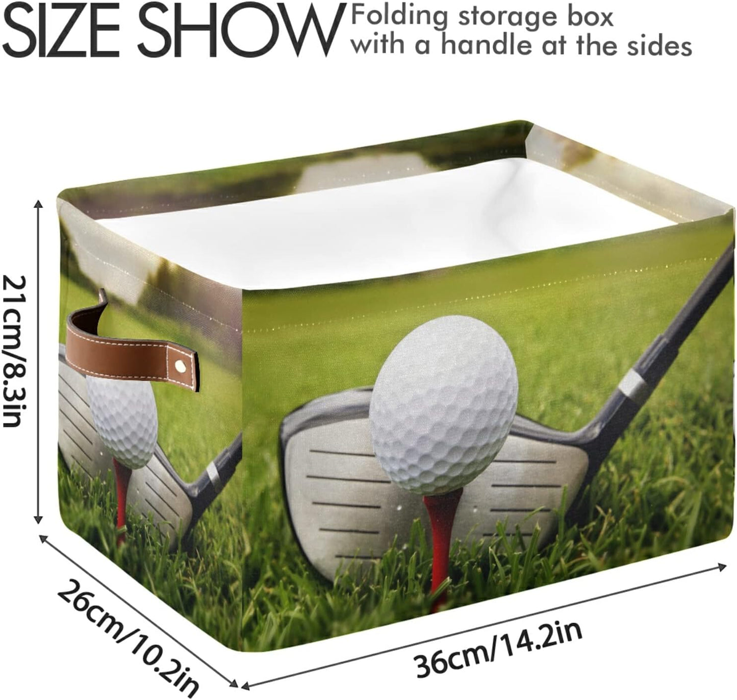 Sport Golf Ball Theme Storage Basket Bins, Decorative Baskets Storage Box Collapsible Storage Cubes Organizer with Handles for Nursery Shelf Closet Office Home Bedroom, 1 Pack