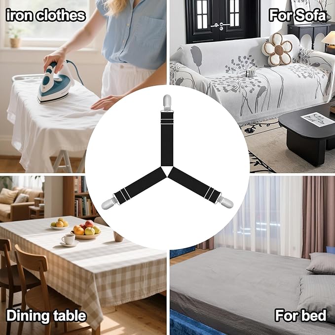 Bed Sheet Holder&Bed Sheet Straps 4 Pieces Each Keep Sheets Firm & Tight,Bed Sheet Rack with Lock Strip Easy to Install and Not Easy to Break,Sheet Holders Set Fit All Mattress Sizes(Gray)