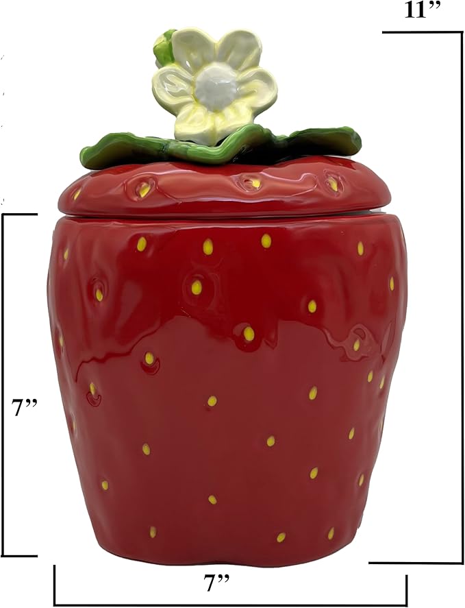 Tuscany Strawberry Shaped Hand Painted Ceramic Cookie Jar 10"H, 83576 By ACK