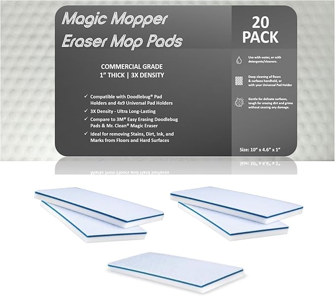 4610 Eraser Pads - 20 Pack 4.5" x 10" x 1" Commercial Grade Melamine Sponges for Floor, Tile, Grout, Baseboard, Walls-Durable & Versatile Cleaning - Pack of 20