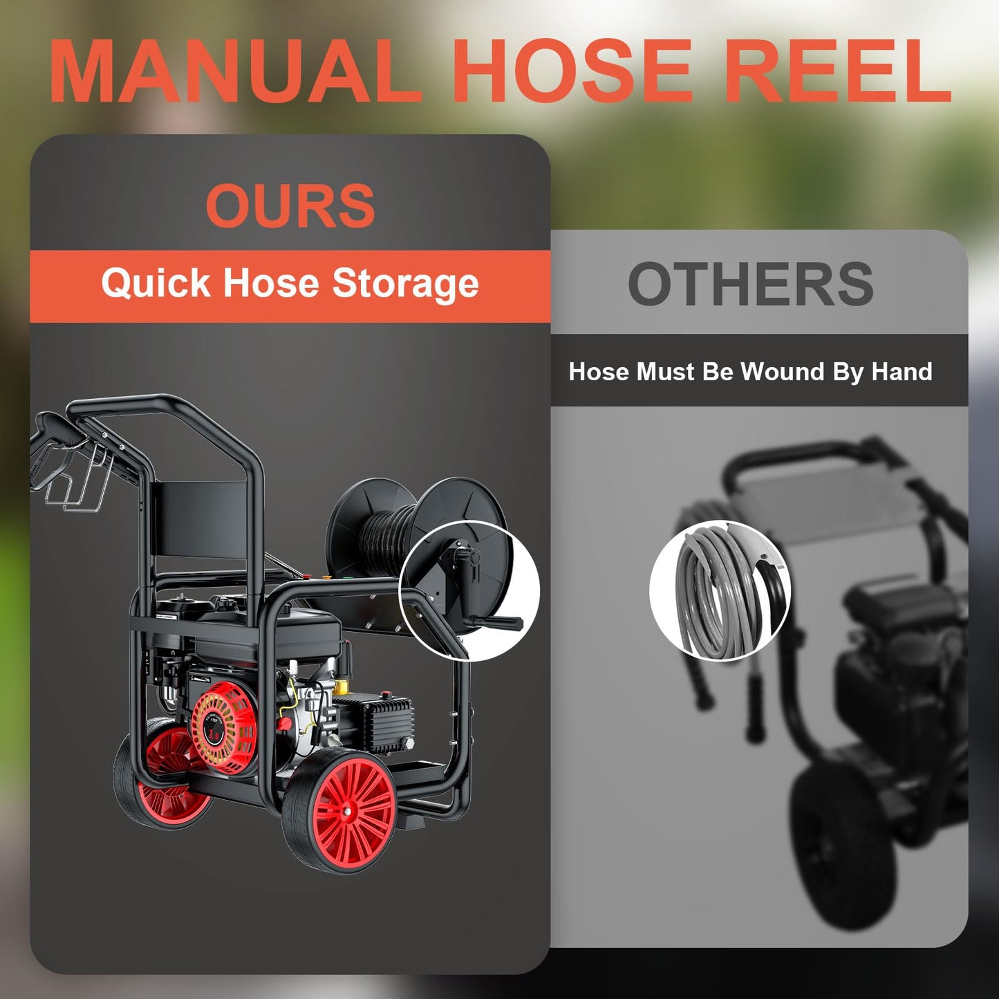 KARHDIR 4400 PSI Gas Powered Commercial High Pressure Washer with 296cc 15HP Engine 4.0GPM Electric Start, Includes Hose Reel 50 FT 3/8 inch Hose 5 Quick Connect Nozzles Spray Gun and Wand