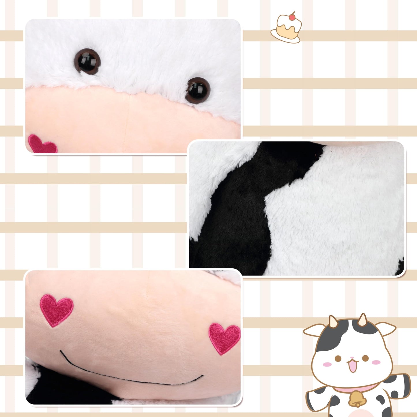 Cudhug 32" Large Cow Stuffed Animal, Giant Soft Plush Fluffy Cow Toy Birthday Holiday Party Gifts for Kids Girls Boys