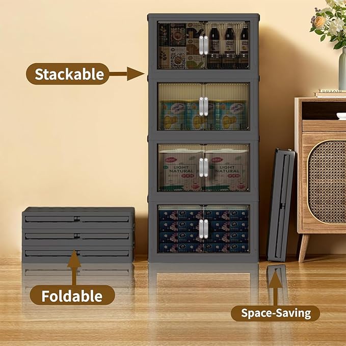 Collapsible Storage Bins with Lids Black Stackable Plastic Organizers for Clothes, Decor, Craft Supplies & Home Storage (3 racks, 30 Gal/rack)