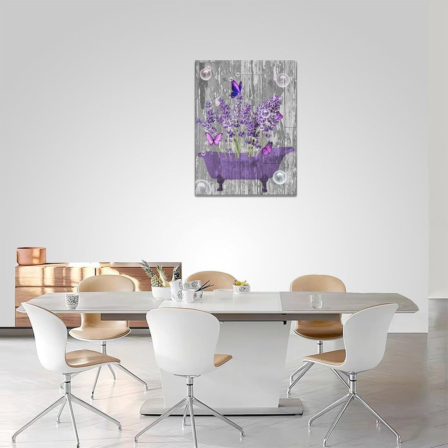 Lavender Bathroom Decor Wall Art Purple Farmhouse Bathroom Pictures for Wall Rustic Butterfly Bathtub Artwork Vintage Country Bathroom Grey White Painting Framed Bath Laundry Decorations 20"x24"