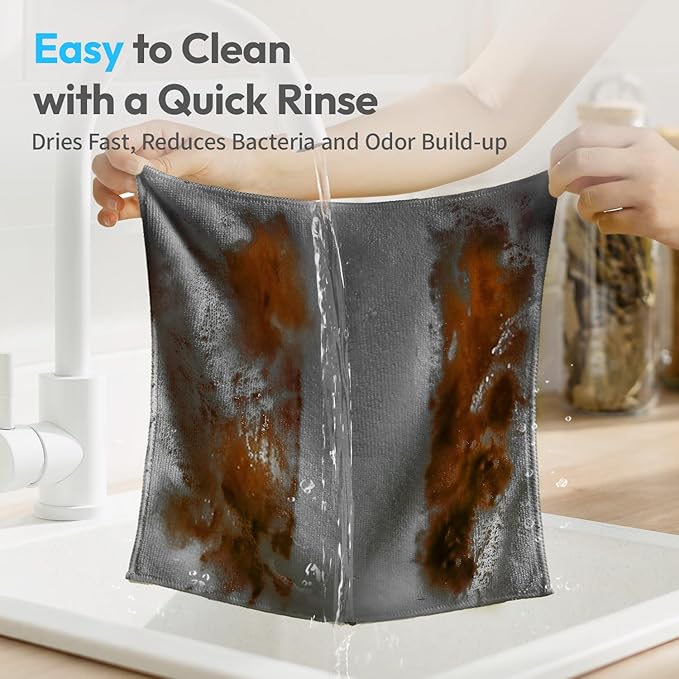 Microfiber Cleaning Cloths 12x12IN 24Pack Grey Lint Free Kitchen Cloths - Extra Thick, Streak-Free, Lint-Free, Fast Absorbent - Reusable Multi-Purpose Housekeeping Rags for Cars, Dishes, Floors, Tiles