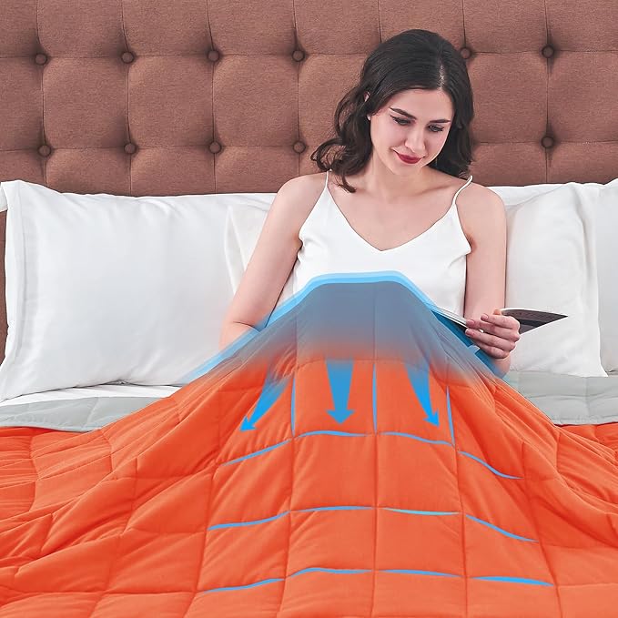 yescool Weighted Blanket for Adults (10 lbs, 48" x 72", Orange) Cooling Heavy Blanket for Sleeping Perfect for 90-110 lbs, Twin Size Breathable Blanket with Premium Glass Bead, Machine Washable