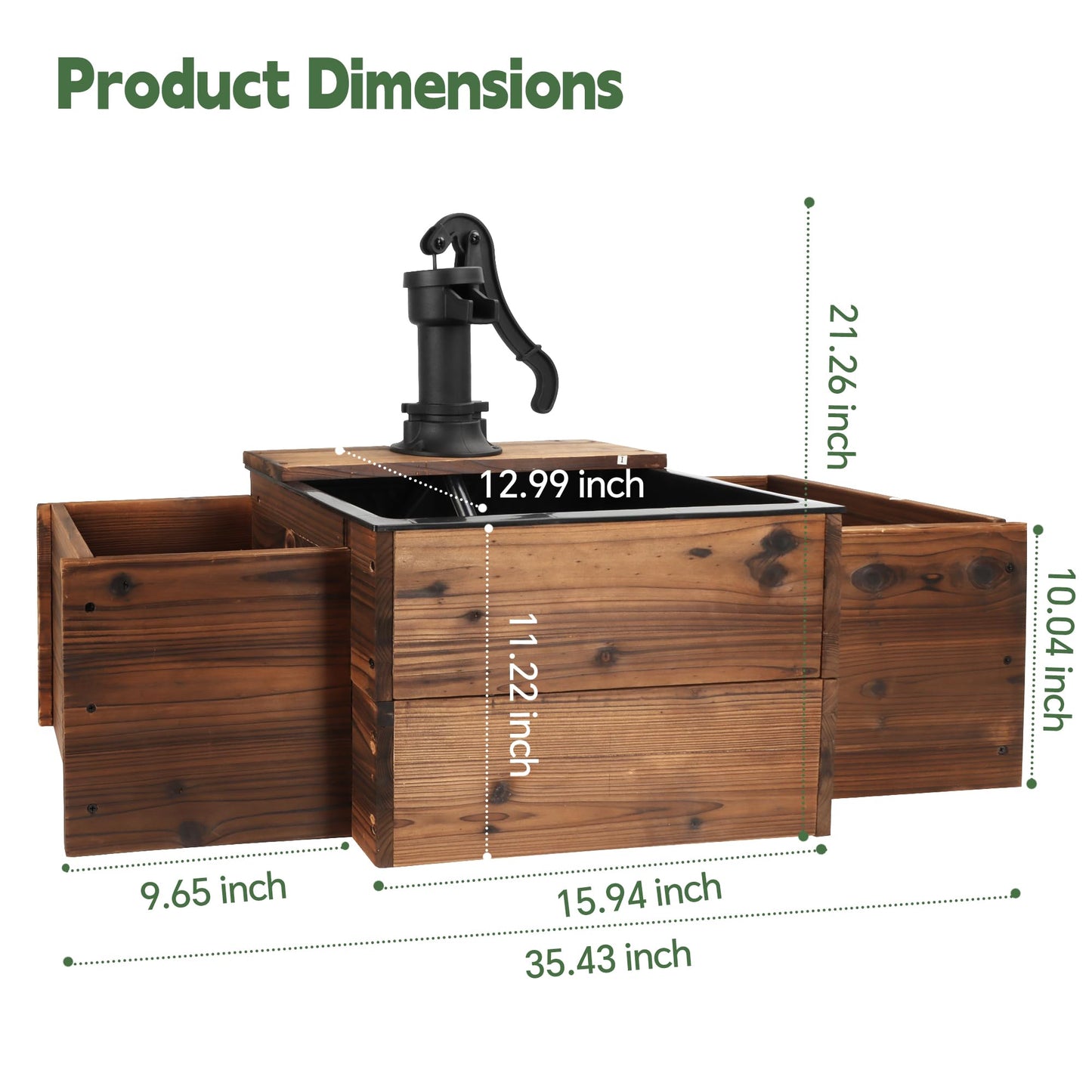 OIPRTGFJ Outdoor Water Fountain,Floor Wooden Rectangular Pump Old-Fashioned Fountain with Flower Box,Electric Decorative Hand Pump, Outdoor Water Feature for Garden Patio Backyard