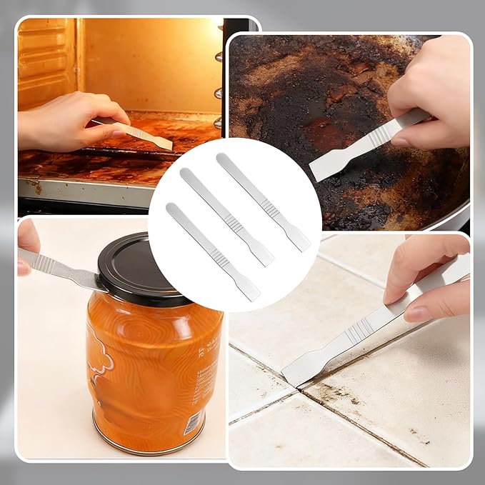 4 PCS Small Metal Scraper Tool - Multi-Purpose Metal Scraper Tool, Non-Scratch Stainless Steel Cleaning Blades, Multi-Use Scraping Cleaning Tools for Removing Oil Stains, Labels, Food, Dirt