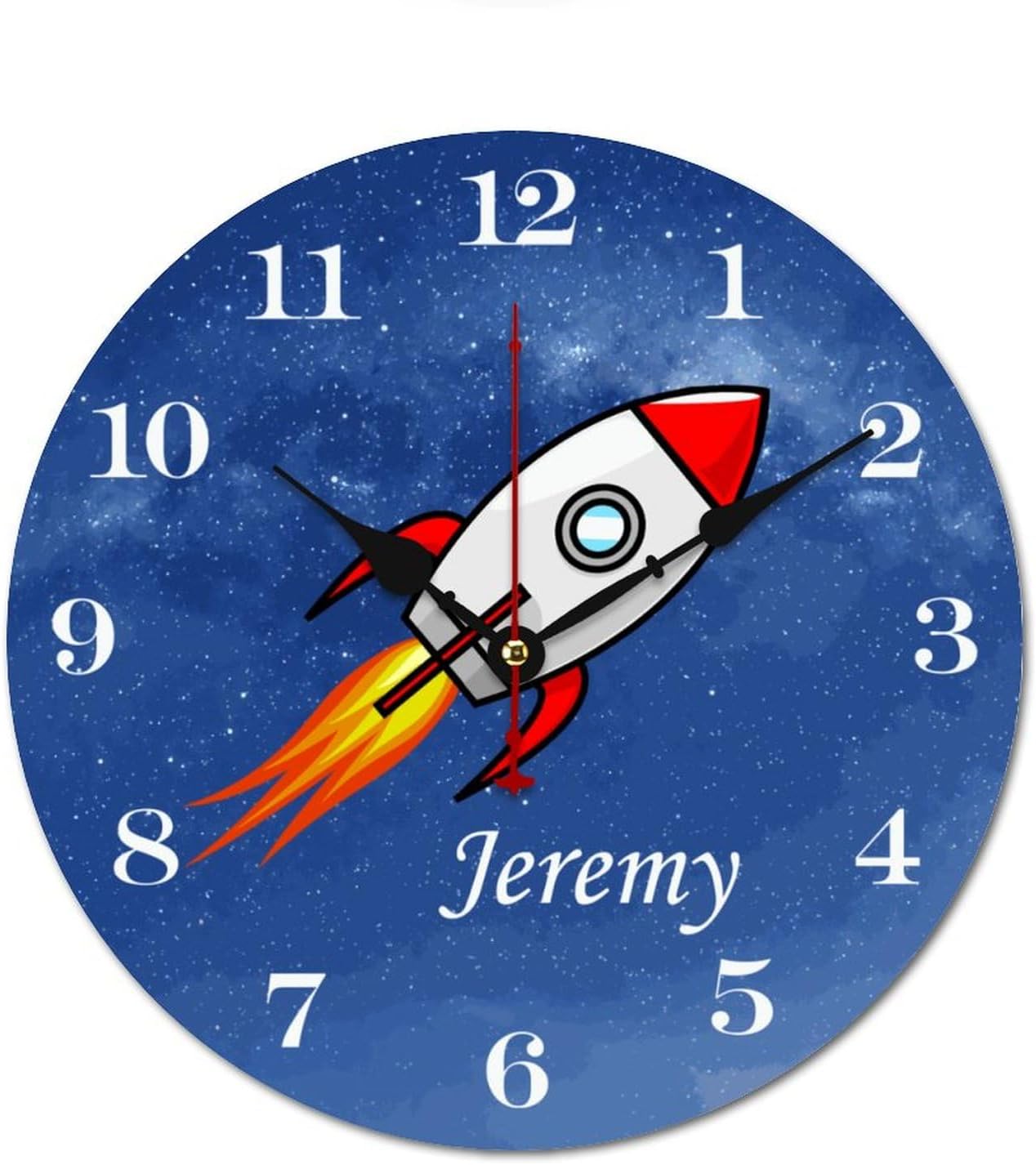 Personalized Rocket Kids Name Wood Wall Clocks Rustic Battery Operated 12 inch Non Ticking Educational Wall Clock for Kids Rooms Boys Girls,Nursery Wall Clock,Custom Kids Clock with Name