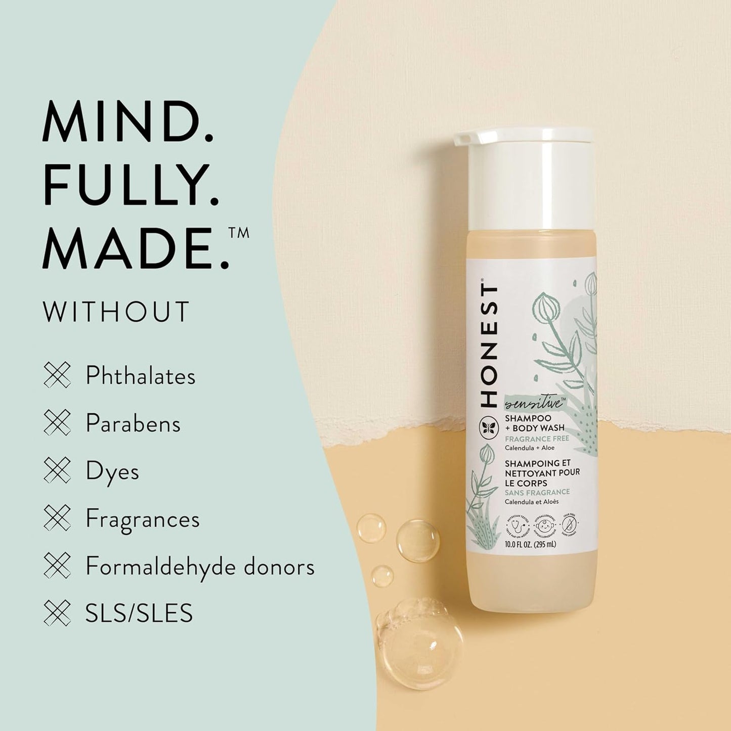 The Honest Company 2-in-1 Cleansing Shampoo + Body Wash for Sensitive Skin | Gentle for Baby | Naturally Derived, Tear-free, Hypoallergenic | Fragrance Free, 18 fl oz