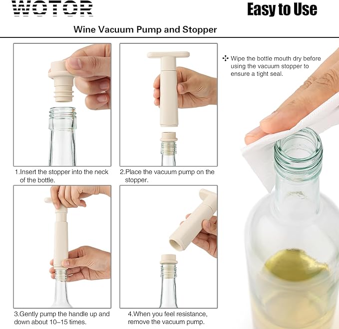 WOTOR Wine Stoppers Vacuum, Silicone Wine Saver & Preserver, Reusable Bottle Sealer, Keep Fresh (Cream, 12 Pieces)