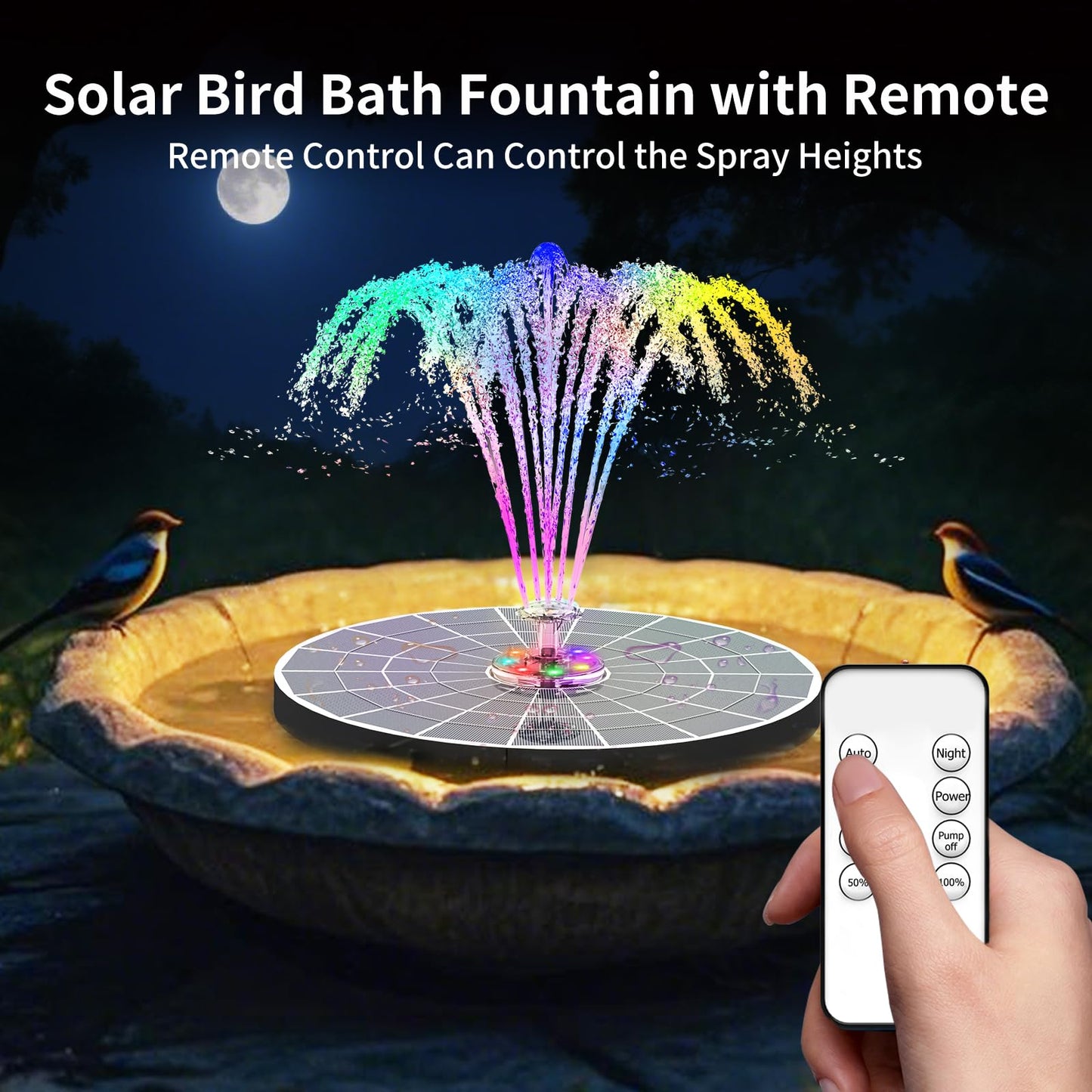 AISITIN 9W Solar Fountain Pump 2026, Solar Water Fountain Kit with 6600mAh Rechargeable Battery & 14 Nozzles & Charging Cable & Remote Control & 11 Colorful LED Lights for Garden Pond Pool Outdoor