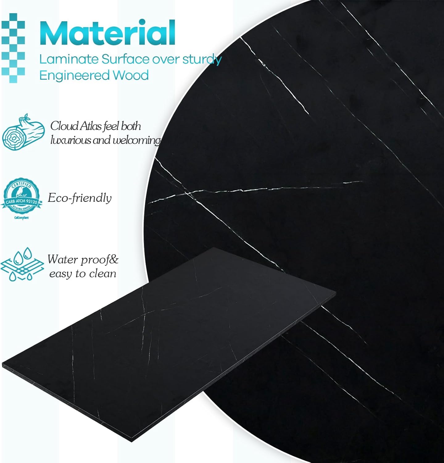 Kaboon Universal Tabletop 36 x20, Solid One-Piece Melamine Table Top, Double L-Desk Floating Desk DIY, Home and Office,Cloud Atlas/Black Marble