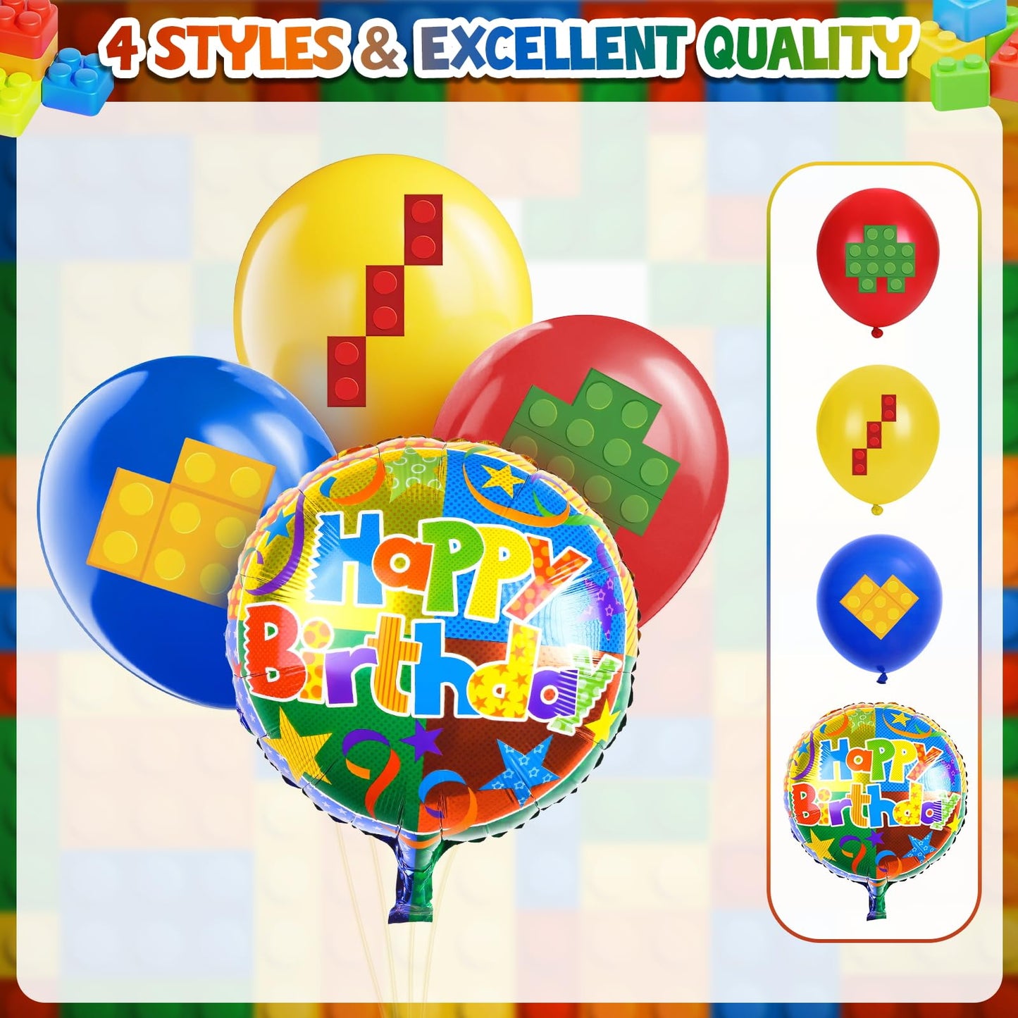 Building Block Birthday Party Decorations Supplies Kit - Balloons Tablecloth Banners Cake Toppers Foil Balloons Tattoo Stickers - Birthday Decorations for Kids Boys Girls Building-Themed Celebration