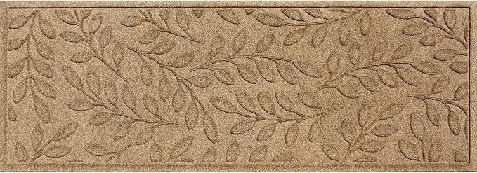 WaterHog Welcome Mat for Indoor/Outdoor, 2’ x 5’, Made in USA, Durable & Water-Resistant, Dirt Trapping Mat, Decorative Front Door and Entryway Rug, Brittney Leaf Design, Camel