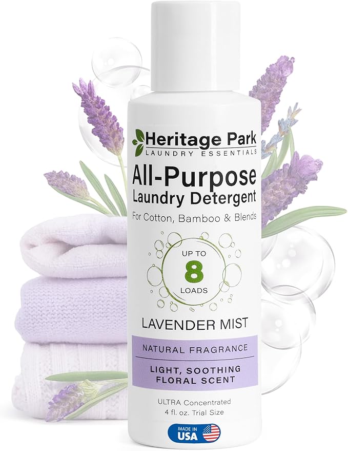 Heritage Park Luxury Laundry Detergent | Dermatologist Tested Plant based Natural & Enzyme Laundry Detergent | Sensitive Skin Friendly - Lavender Mist (4 fl oz Trial Size)